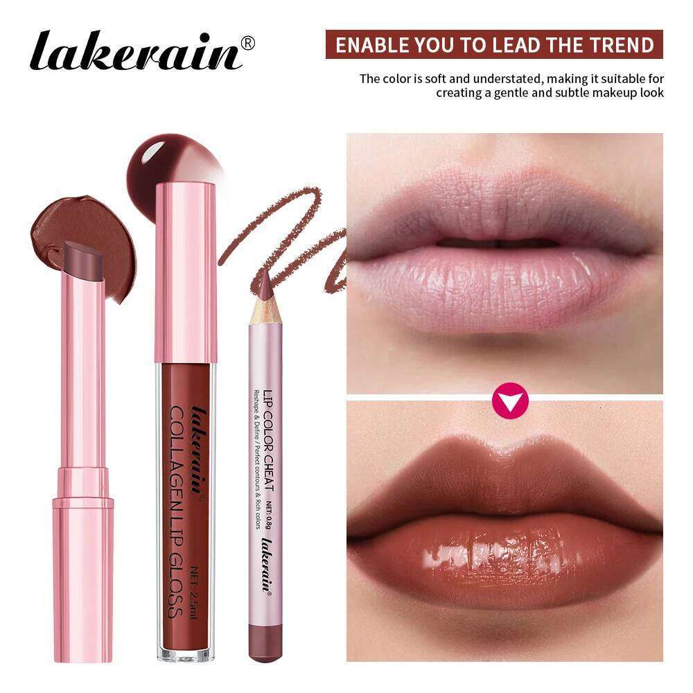 lakerain 3pcs mini matte lipstick+lip gloss+lip liner precise outline three-dimensional lip plumping lipstick set Z260310