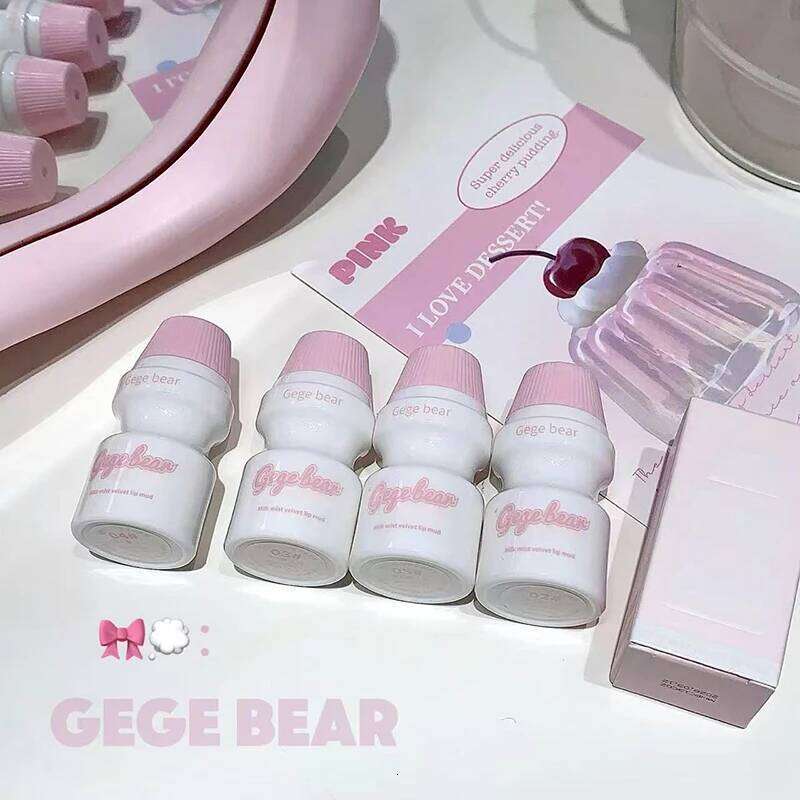 Gege Bear Velvet Mud Lip Gloss, Cute Bottle Design, Long-Lasting Matte Color for Vibrant, White-Enhancing Appearance Z260310