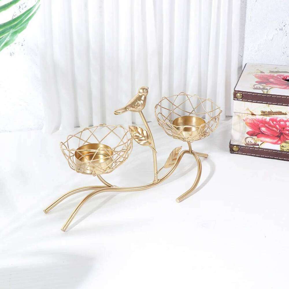 1pcs Nordic Style Iron Holder Tree Branch Design Small Bird Decorative Candlestick For Home Office Wedding Party Golden H260310