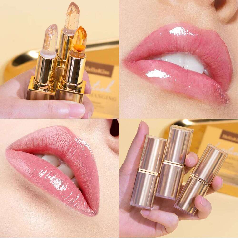 3pcs Lipstick Set Flower Jelly Crystal Clear Long Lasting Lips Color Change Pink lip gloss Cosmetics Z260310