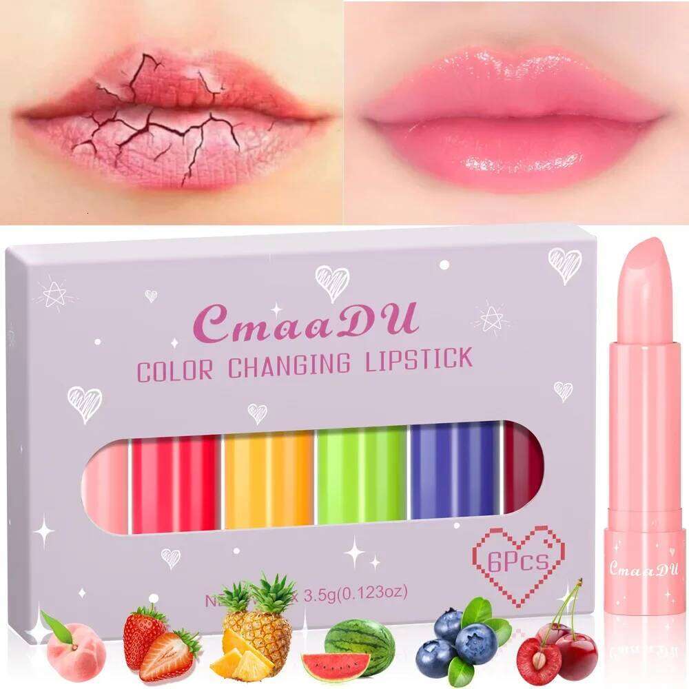 6 Piece Color Changing Lipstick Collection Fruit Flavored Tint Long Lasting Moisturizing Daily Lip Balm Z260310