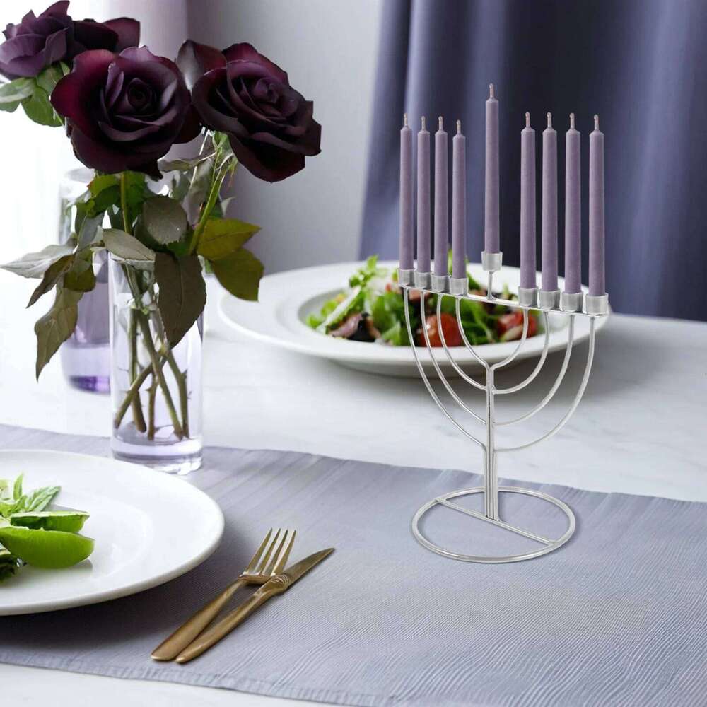 Hanukkah Holder Alloy 9-Branch Jewish Menorah Tabletop Religious Candlestick Decor For Festival Dining Table H260310