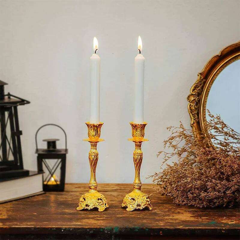 2Pcs Gold Holder Candlesticks Candles Silver Europe Metal Candle Stand Wedding Table Home Decoration H260310