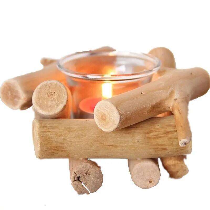 Minimalist Natural Wood Driftwood Candle Holder Rustic Glass Creative Ornament Photography Prop Home Wooden Desktop Decoration H260310