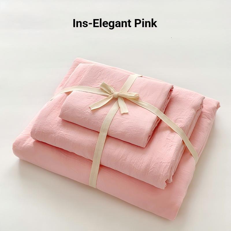 INS solid color washed cotton four-piece bedding cover, bed sheet, student dormitory three-piece set, homestay single duvet cover supplies
