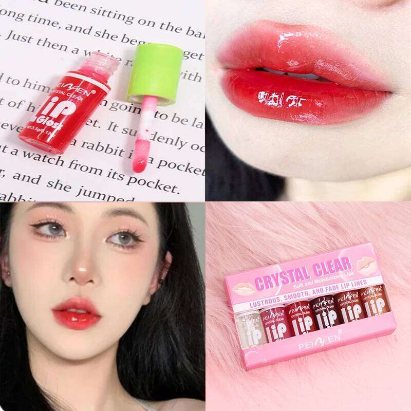 6PCS Moisturizing Gloss Transparent Oil Glaze Lip Plumper Hydrating Make Up Liquid Lipstick Set Cosmetics Z260310