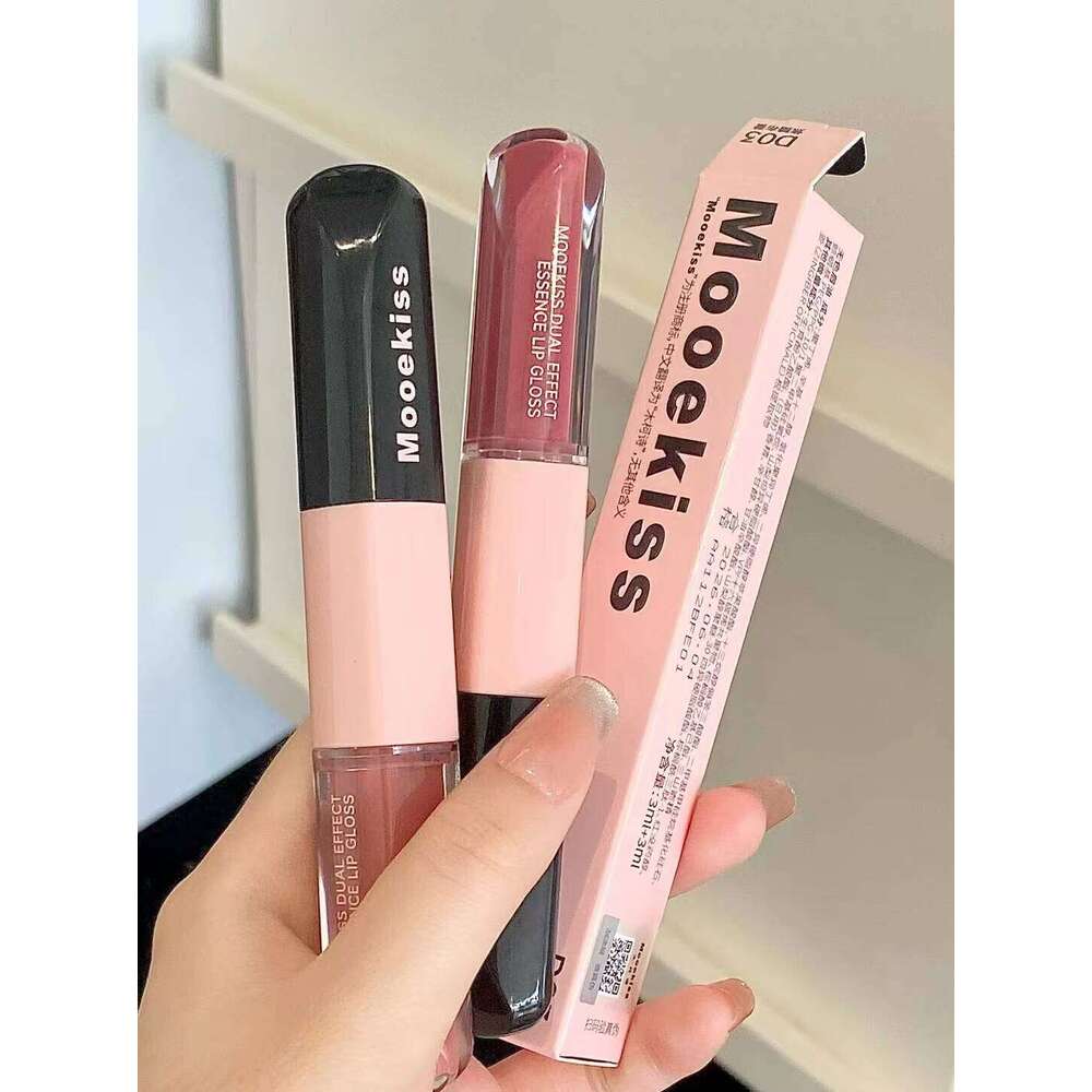 Mooekiss Double-headed Lipgloss MirrorMoisturizing Long-lasting Brush head Non-stick Cup Film-forming Lip Glaze Lipstick 3.2g Z260310