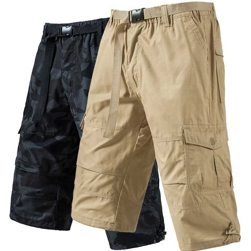 Mens Crop Pants Casual Cargo Shorts Zipper Pockets Light Weight Summer Cool Breathable Short Pants 3/4 Sweatpants N260310