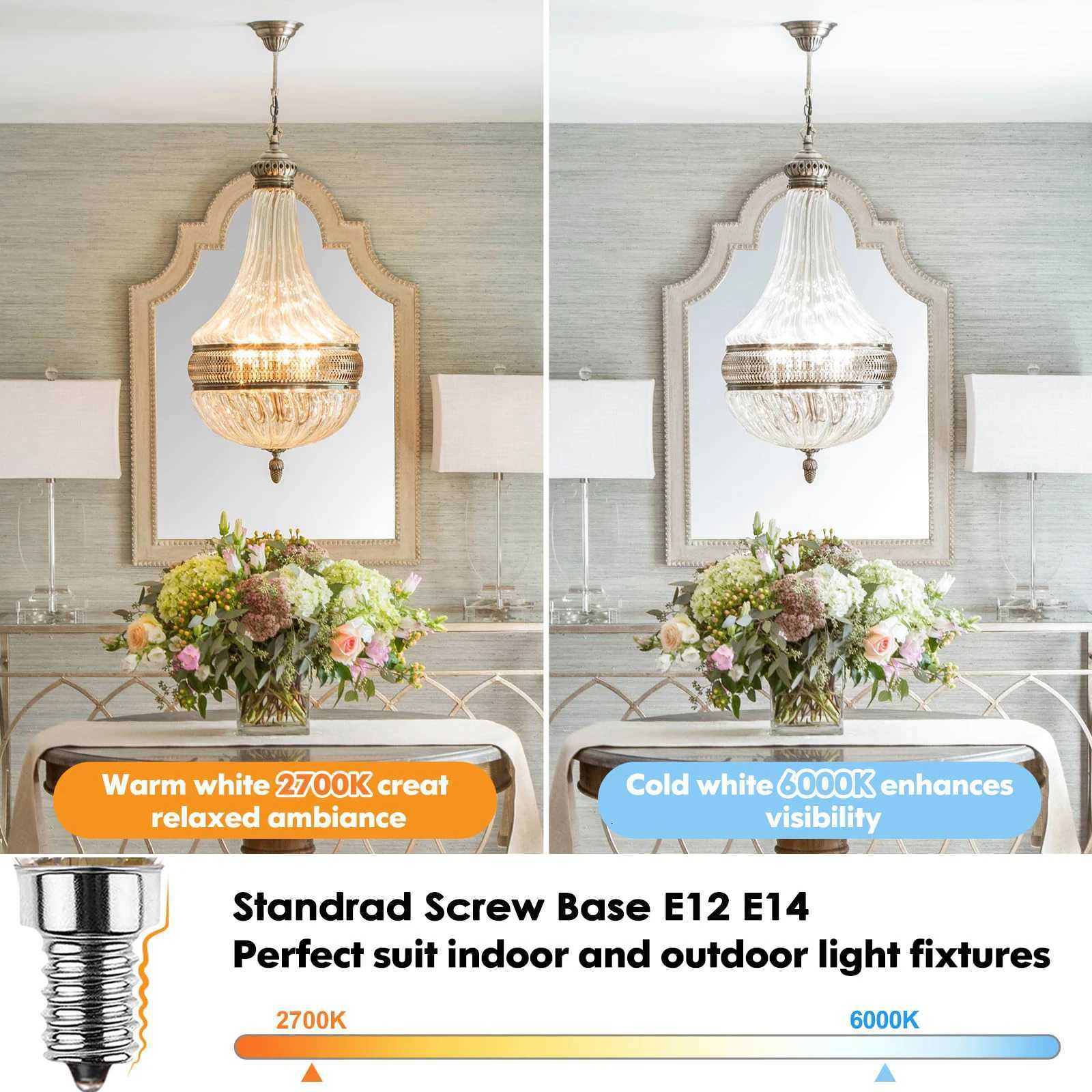 6PCS C35 4W Flame Tip LED Chandelier Light Bulbs 40W Equivalent E12 E14 Candelabra Base 220V Dimmable Vintage Candle Decor Bulbs H260310