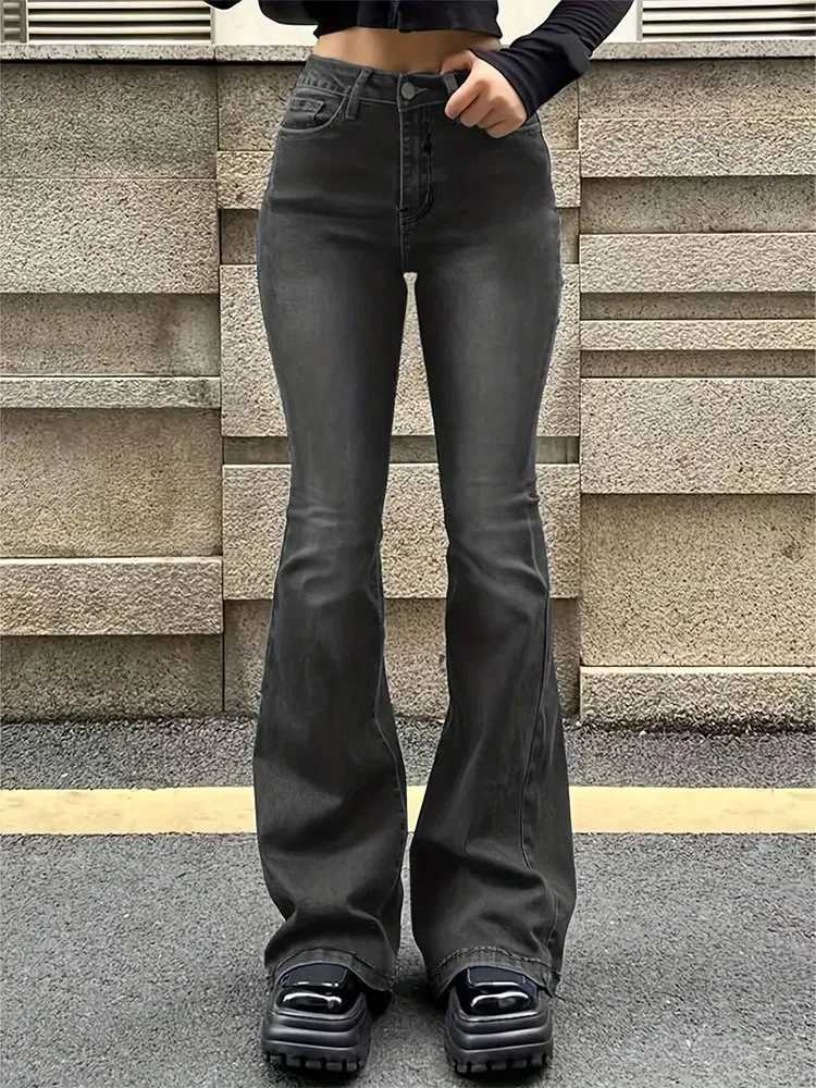 Women Stretch Thin Flared Jeans Lady Fashion High Waist Gray Denim Pants s Classic Fashion Straight Leg Trousers M260317