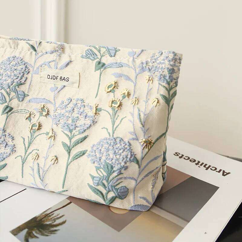 Women's Blue Bouquet, Large Capacity Sanitary Napkin, Touch-up, Makeup Supplies, Canvas Storage Bag, Toiletry Bag XJ260310