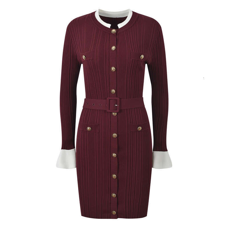 2026 Spring/Summer New Designer Fashionable and Sexy Slim Fit Color Contrasting Knitted Mini Dress