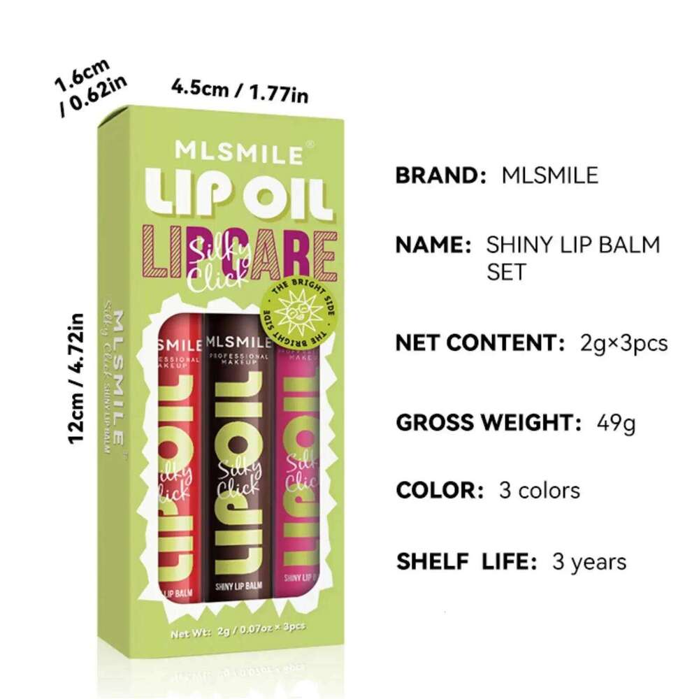 MLSMILE 3pcs Long Lasting Set Moisturizing Cream Tint Pearl Mirror Lip Gloss Easy Color Pressed Solid Lipstick Z260310