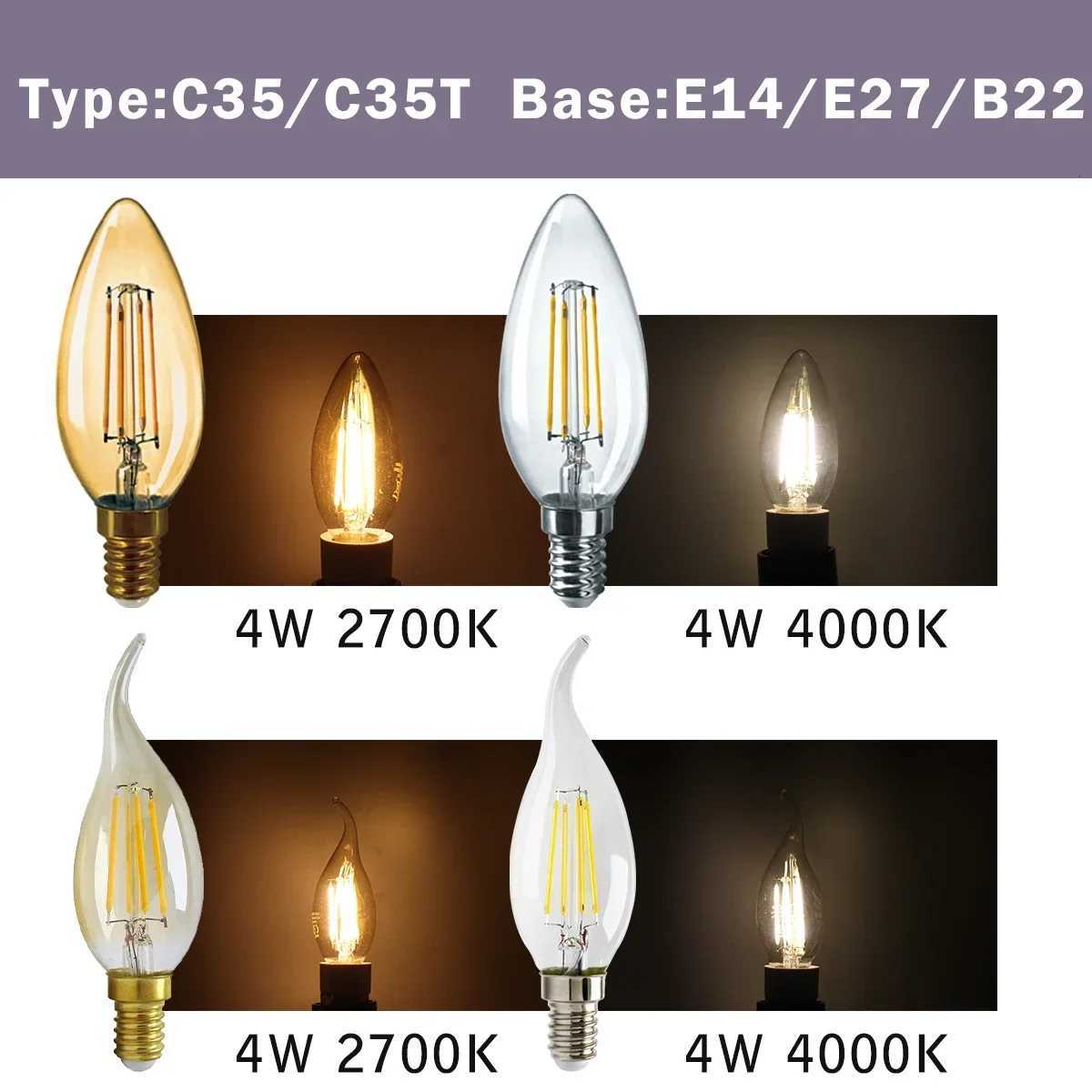 10pack LED Filament Bulb For E27 B22 220V 240V 4W 6W 9W Warm White Led Light Bulbs Vintage Glass Lamp H260310