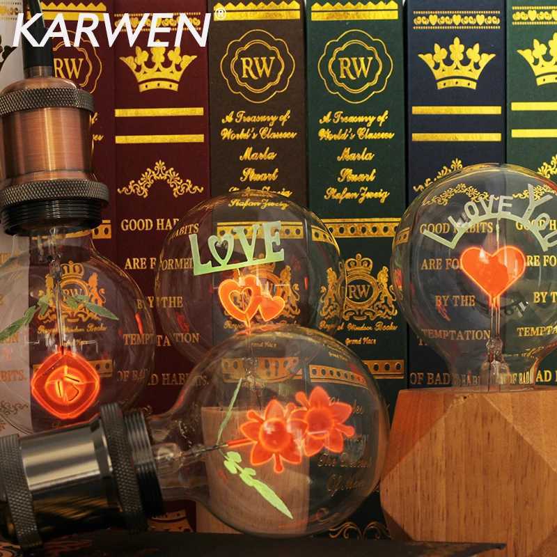 KARWEN Edison Bulb E27 indoor night light G80-Rose Flower I-Love-You Holiday christmas wedding decor incandescent Bulbs H260310
