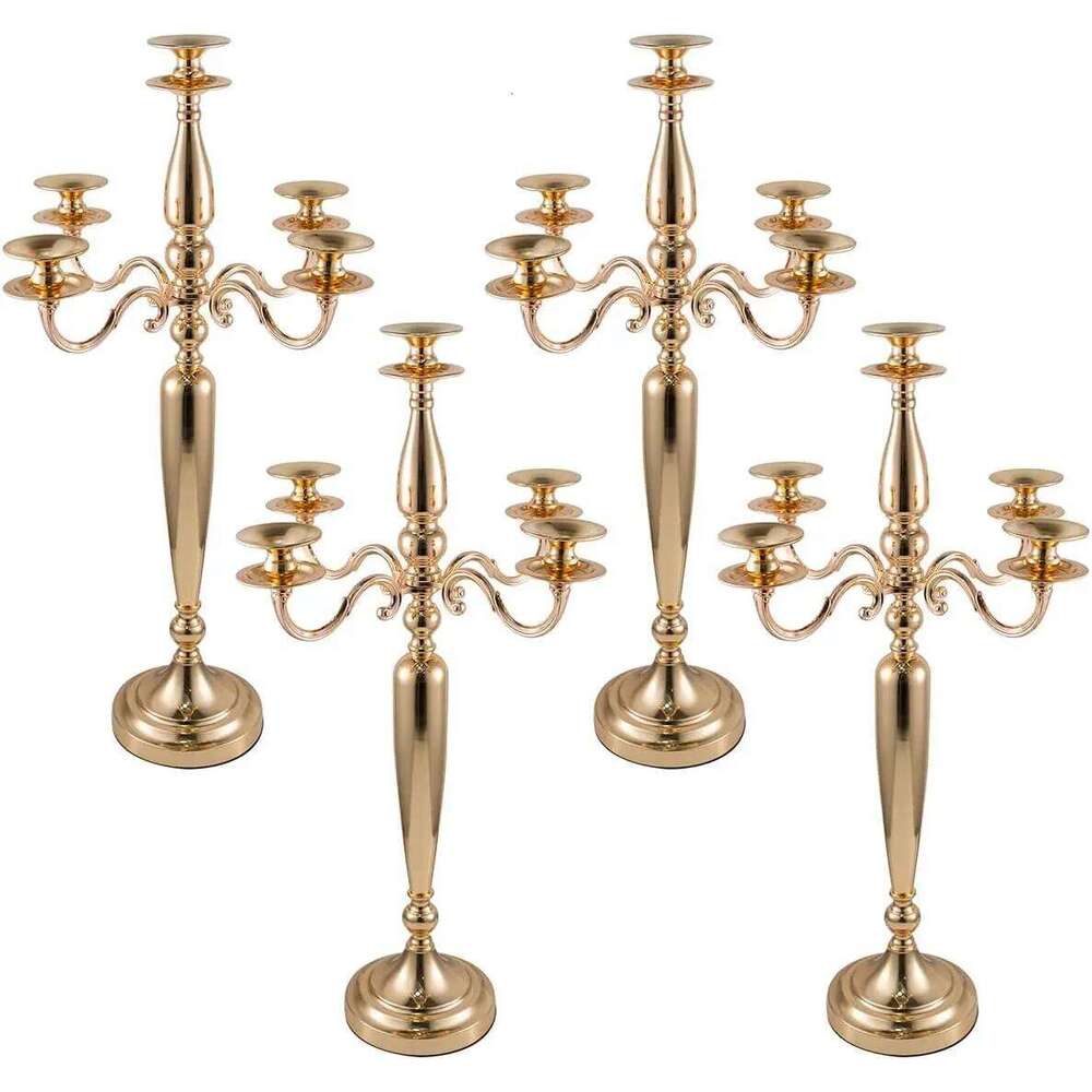 4Pcs 5 Arm Candelabra Candle Table Centerpieces Gold Metal Candlestick Holder for Wedding Decorative28 Inch Tall H260310