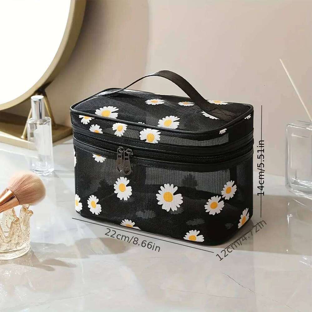 Gauze makeup Small daisies beach toiletry Travel women's simple storage Go out tote bag XJ260310