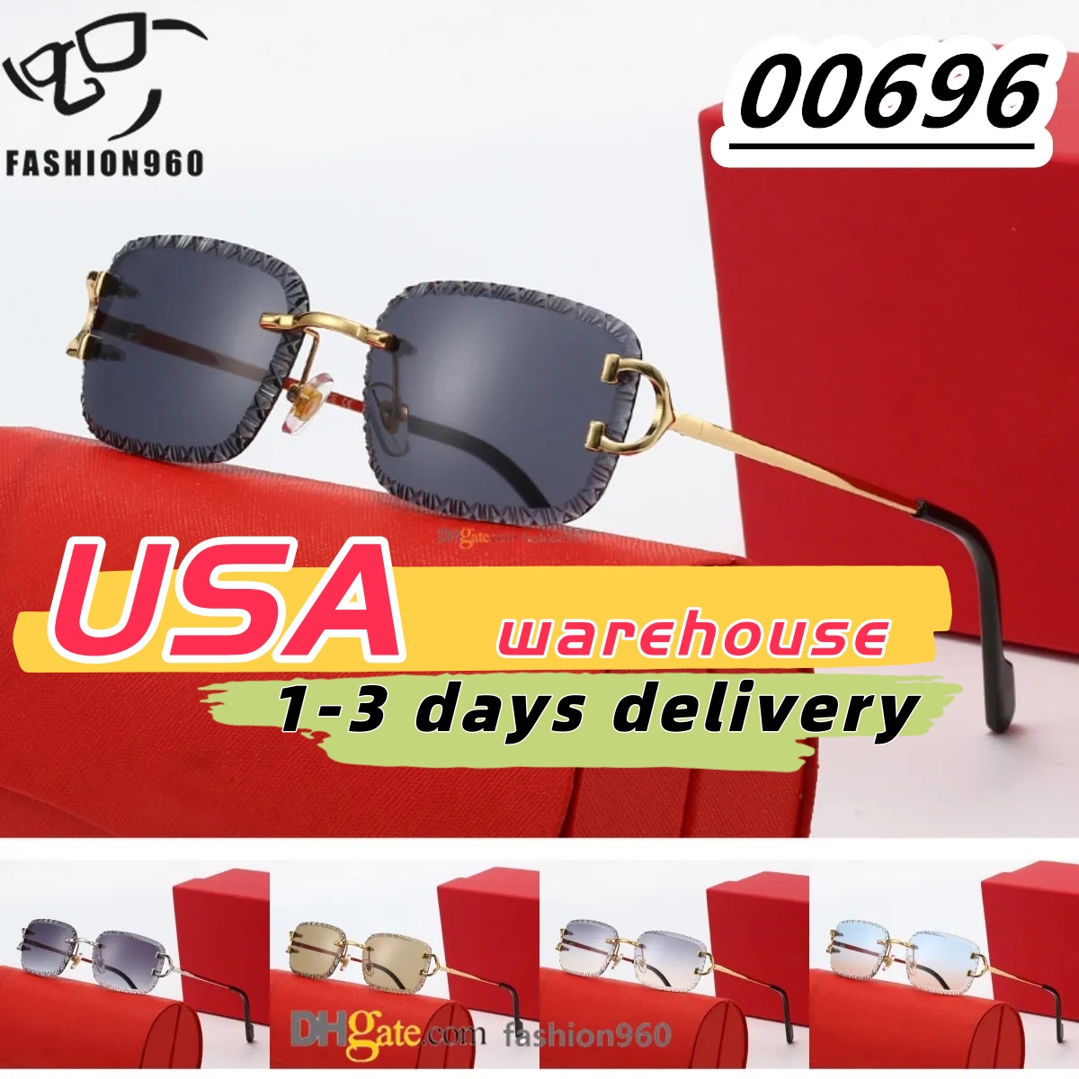 Mens designer sunglasses for women rimless diamond cut lenses metal frame square buffalo horn beach outdoor lunette de soleil traveling occhiali da sole 00696
