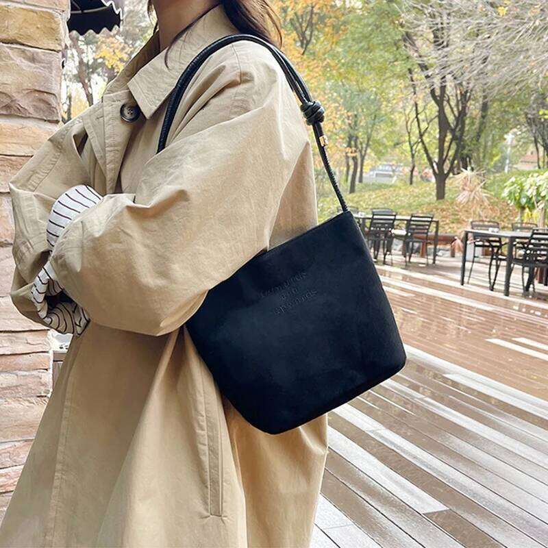 Large Capacity Women's Suede Handbag with Letter Pattern Magnetic Buckle Velvet PU Underarm Bag Retro Korean Style XJ260310
