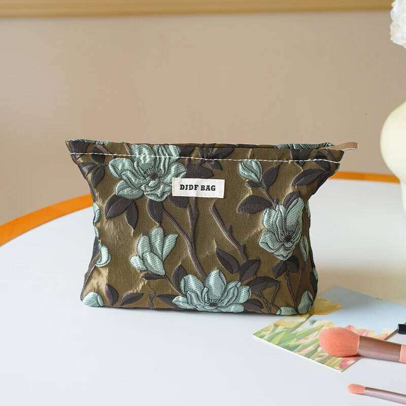 Dark green lotus large-capacity women's cosmetic portable cosmetics change storage travel toiletry commuter line bag XJ260310