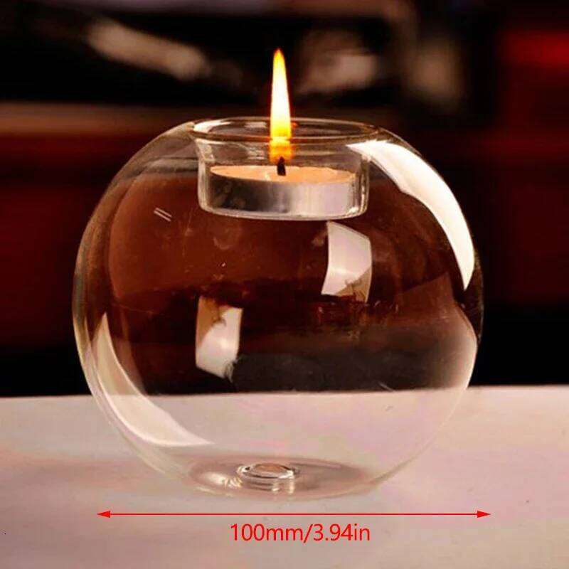Clear Glass Tea Spot Candle Holder, Hollow Round Light, Living Room Wedding Home Decoration, 1PC H260310