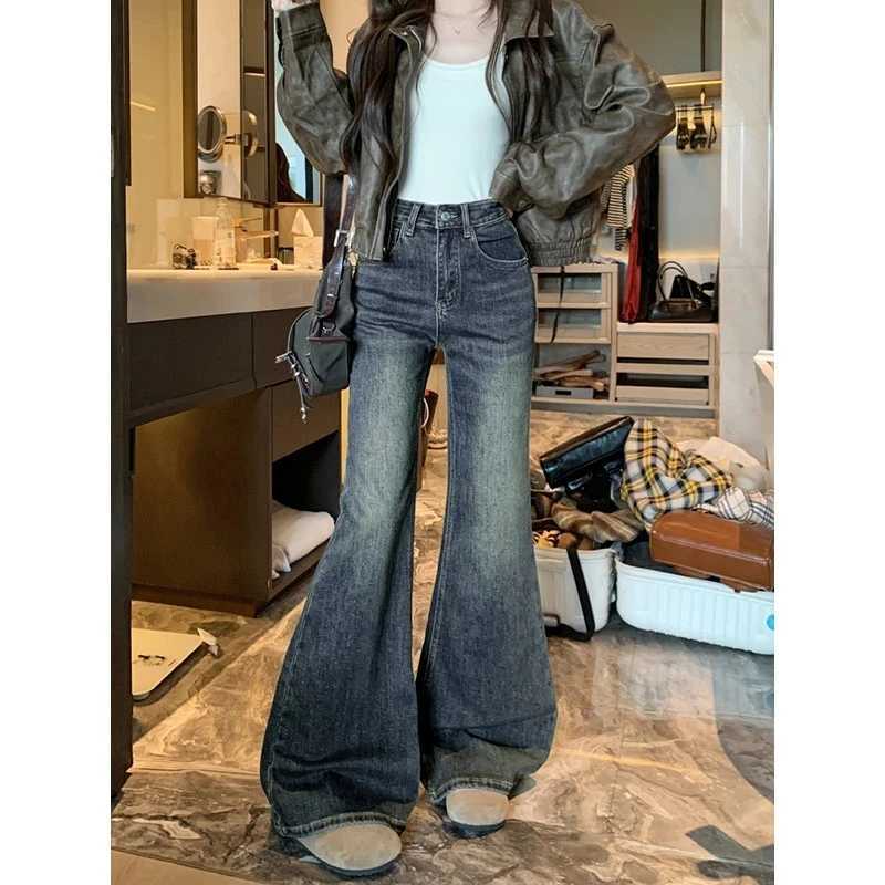 Jeans For Woman Y2k Clothes Retro Flared Trousers Winter High Waist Loose Fit Wide Leg Denim Pants Slimming Fashion Casual M260310
