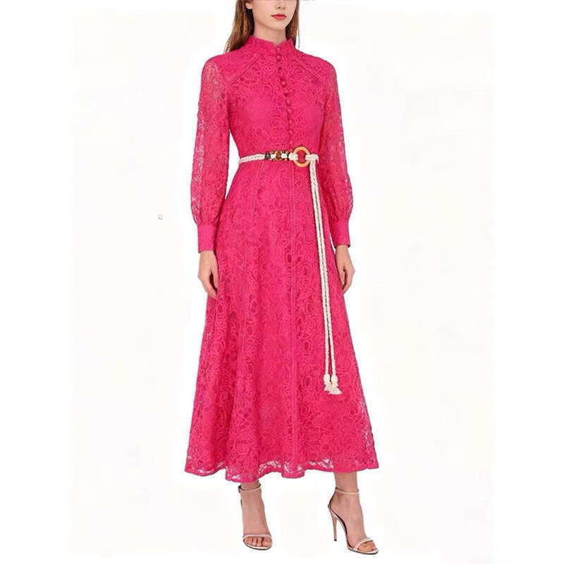 2026 Spring and Summer European and American Fashion Elegant Simple Solid Color Hollow Lace Goddess Long Skirt