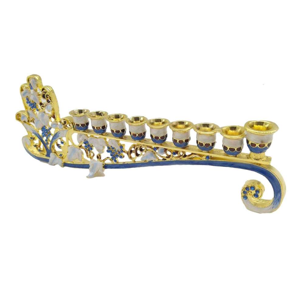 Gold Blue 9 Branch Holder for Hanukkah Menorah Candelabrum Candle Stand Christmas Party Wedding Home Decor Candlesticks H260310