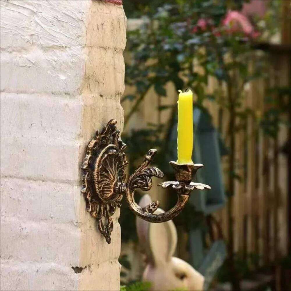 Hanging Candlestick Retro Bronze Decoration Candle Holder French Wall Wrought Iron Garden Decorative Hook H260310