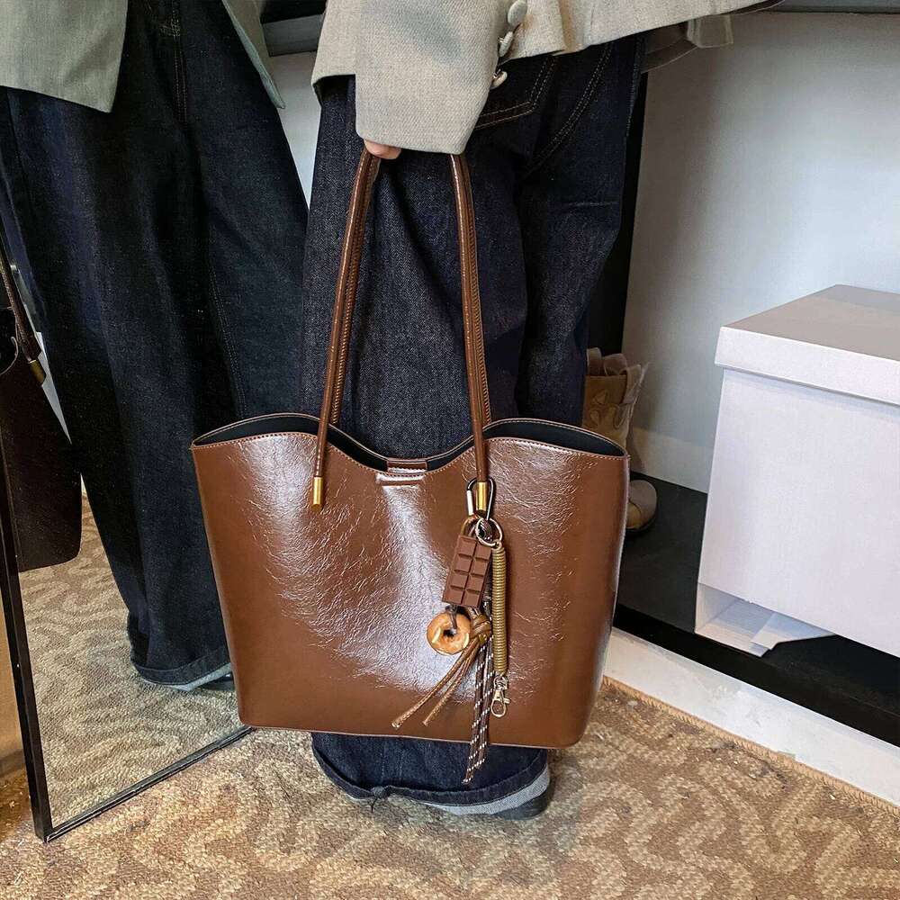Women PU Leather Solid Color w/ Zipper Single Shoulder Tote Bag Large Capacity Handbag for Outing Commuting XJ260310