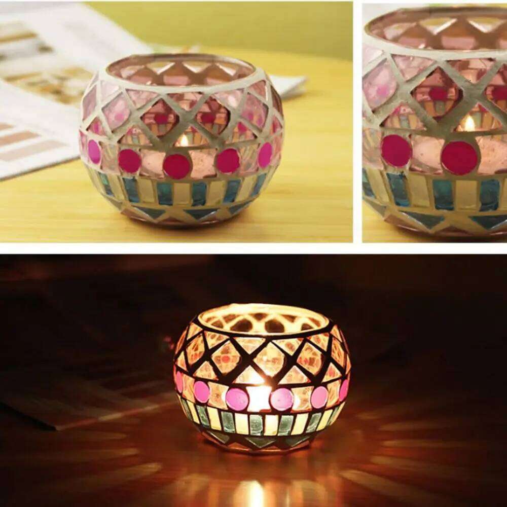 Glass Mosaic Centerpiece Votive Tabletop Candlestick Jar Candle Holder Home Decor H260310
