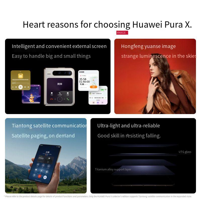 Original Huawei Pura X Foldable Mobile Phone 16GB RAM 512GB ROM Kirin 9020 50.0MP OTG NFC HarmonyOS 6.3" 120Hz OLED Folded Screen Face ID IPX8 Wa