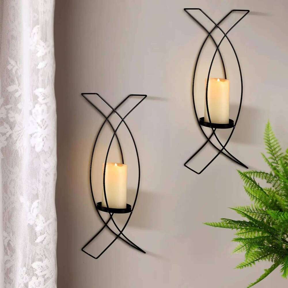 Set of 2 Metal Candle Wall Mounted Sconces Decorative Iron Holder for Living Room Bedroom Decorations H260310