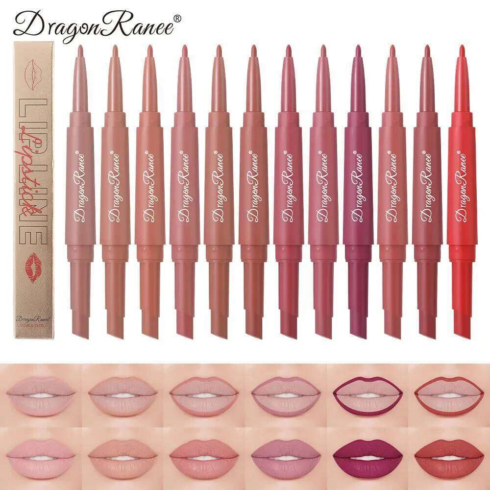 2 in 1 Matte Lip Liner Pencil Double Head Long Lasting Waterproof Nude Red Lipstick Pen Brighten Outline Stick Makeup Z260310