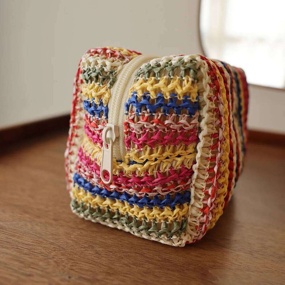 Colorful Knitted Cosmetic Bag Travel-Friendly Handbag Toiletry Pouch Women's Cosmetics & Skincare Organizer On-the-Go Bag-in-Bag XJ260310
