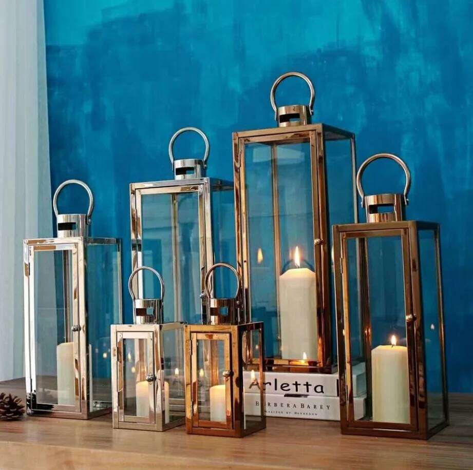 3pcs/set INS Style Home Decoration Stainless Steel Gold Wedding Holder Rosegold Glass Jar Black Candle Craft H260310