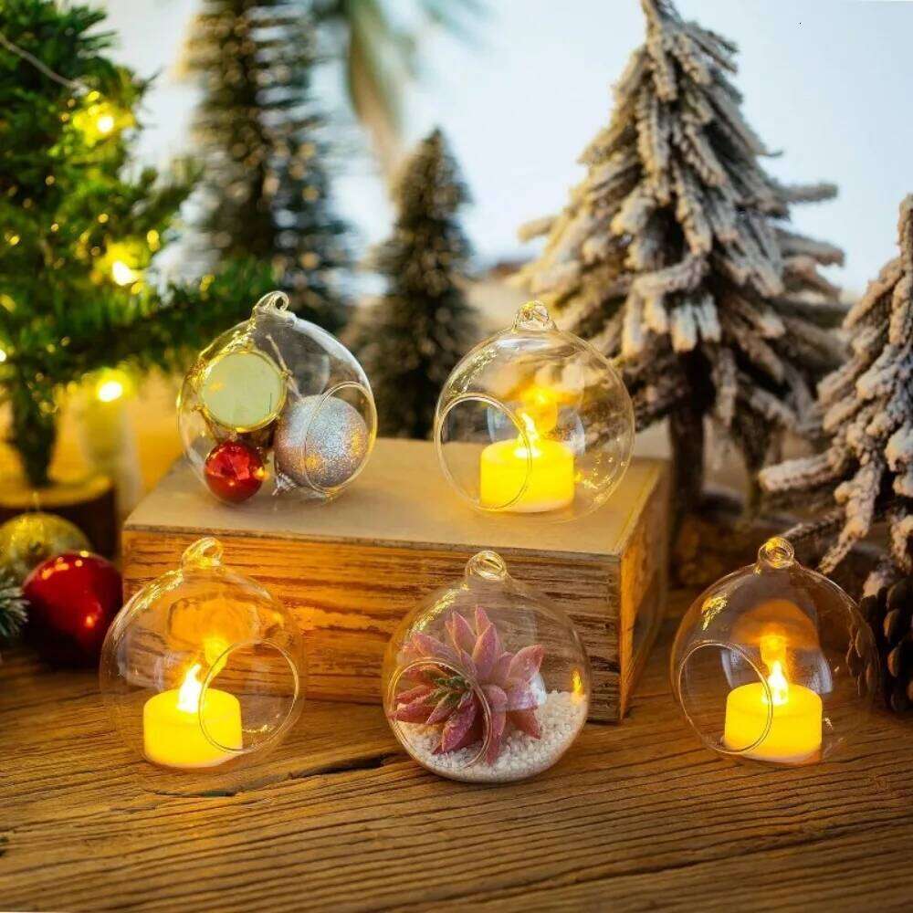 6/12Pcs Hanging Glass Tealight Globe Candle Holder Plant Terrarium Micro Landscape Container Flower Pots Home Wedding Party Deco H260310