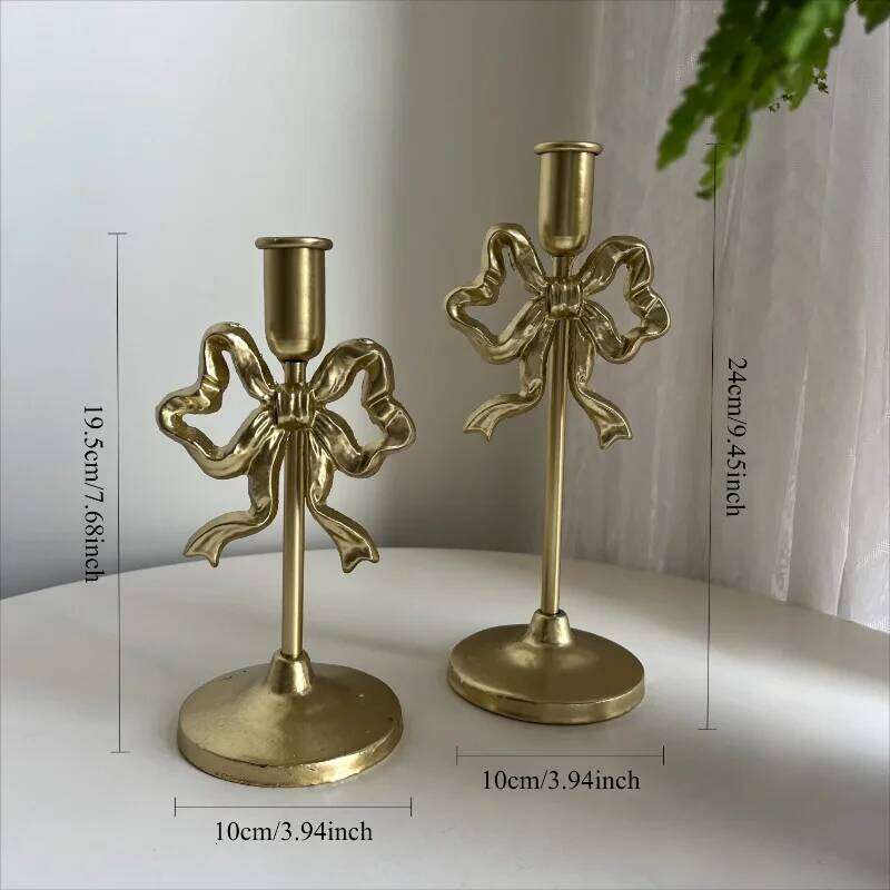 French Wrought Iron Candle Holders Wedding Bow Candlestick Desktop Ornaments Photo Rops Home Decoration H260310