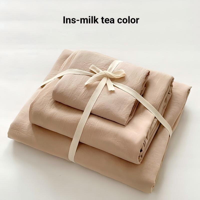 INS solid color washed cotton four-piece bedding cover, bed sheet, student dormitory three-piece set, homestay single duvet cover supplies