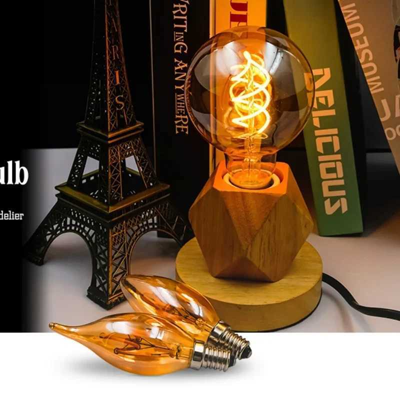 1-10pcs E27 E14 Retro Edison LED Filament Bulb AC 220V Spiral Light C35 G45 A60 ST64 G80 G95 G125 Glass Bulb Retro Candle Lamp H260310