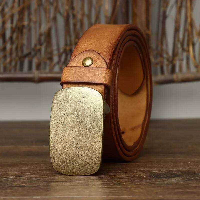 Pure 3.7CM Cowhide High Quality Genuine Leather Belts for Men Strap Male Brass Buckle Fancy Vintage Jeans Cowboy Cintos H260310