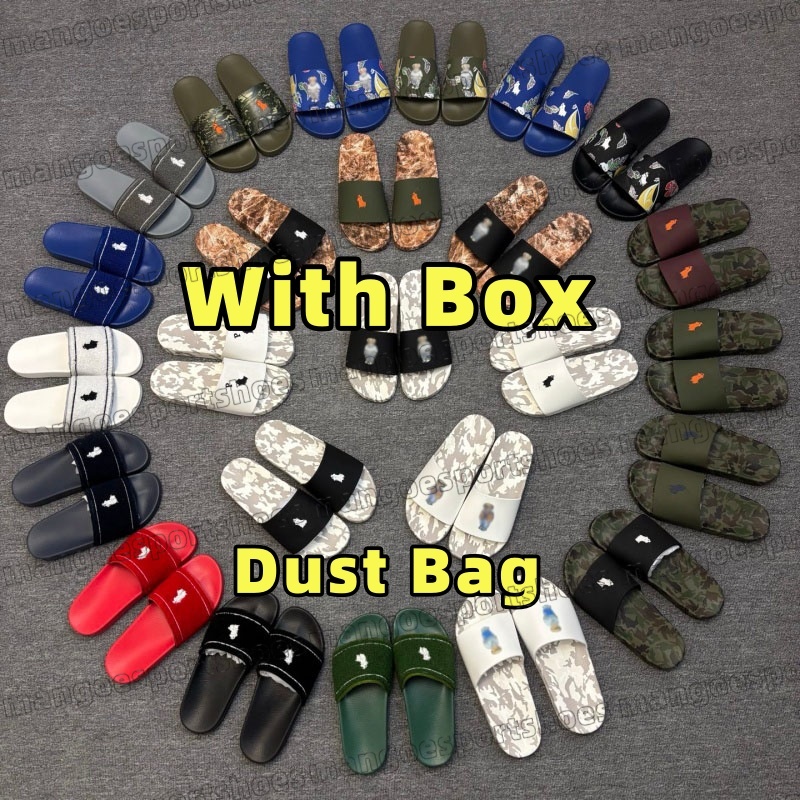 Free Shipping Designer Mens Polo Slides Summer Sliders Designer Slipper Loafer Flat Retro Slide Polo Flip Flops Rubber Sand Classic Beach Slippers With Box 38-46