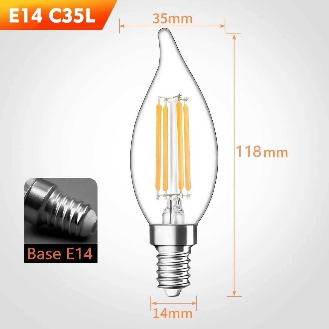 10pcs E14 LED Bulb AC220/240V 4W 6W Filament Candle Light C35 Edison Glass Bulb Retro Antique Vintage Style Cold White Warm H260310