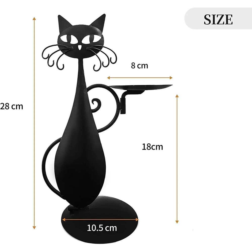Vintage Black Cat Metal Candlestick Holder for Cylindrical or LED Flameless Candle Home Table Decoration Halloween Party Decor H260310