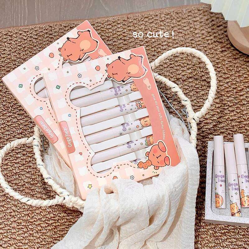 gege bear 6-Color Lip Gloss Lipstick Set Liquid Velvet Matte Women's Makeup Long-lasting Waterproof Non-stick Cup Z260310