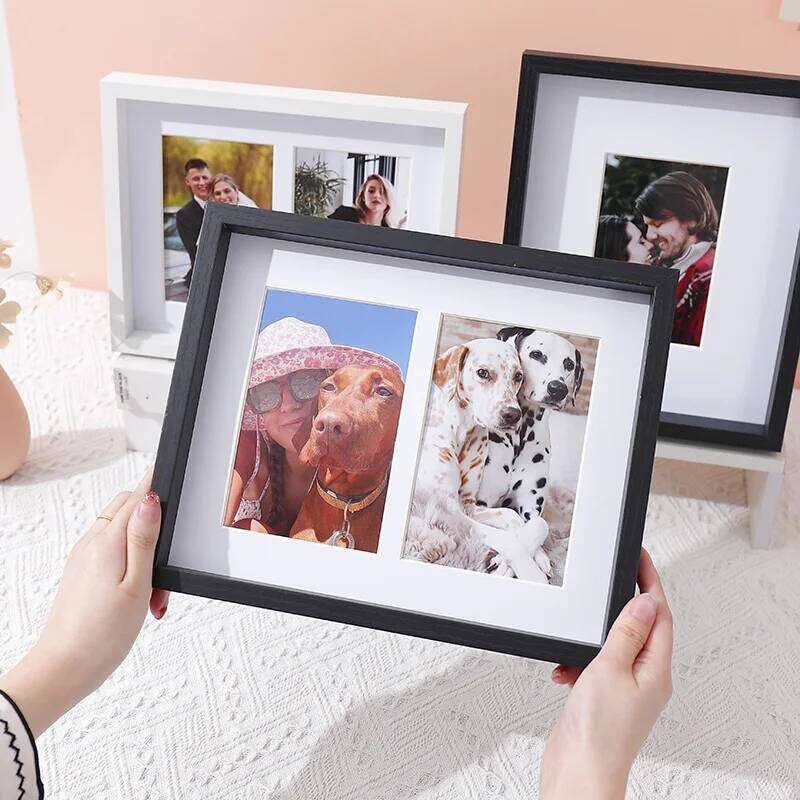 1pc black white wood with cardboard stitching photo frame horizontal vertical format for wall and desktop H260310 - view 4