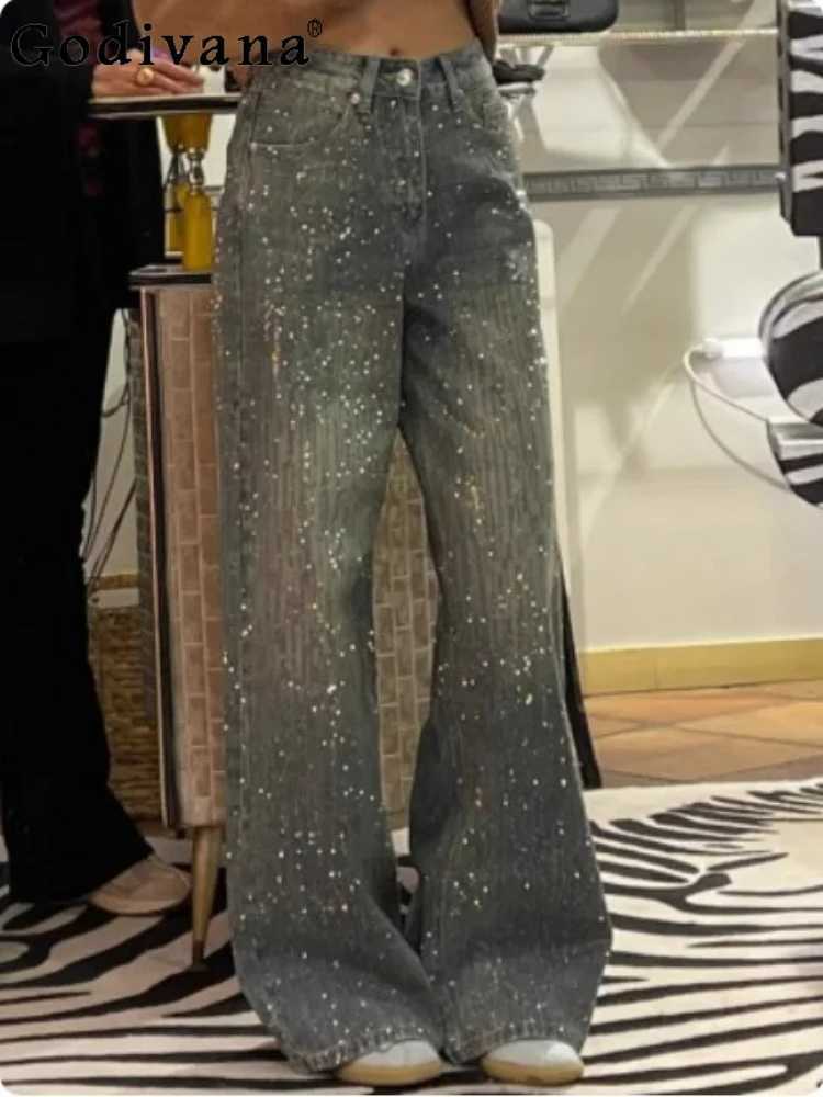 Spring Autumn Large Size Women Retro Blue Loose Hot Straight Jeans Leisure Versatile Fashion High Waist Korean Trousers M260310