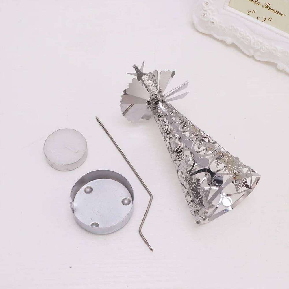 Christmas Rotation Silver Tree Shaped Revolving Candlestick Tea Light Holder for Holiday Party Decor Snowflake H260310