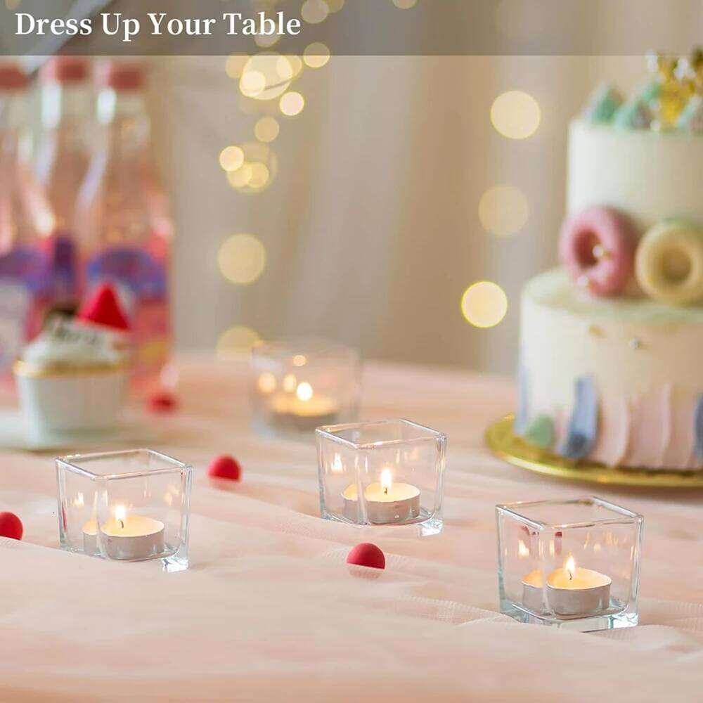Square Holders for Table Centerpieces, Small Tealight Holder Set of 12, Clear Glass Votive Candle Holders, Mini Cube Tea H260310