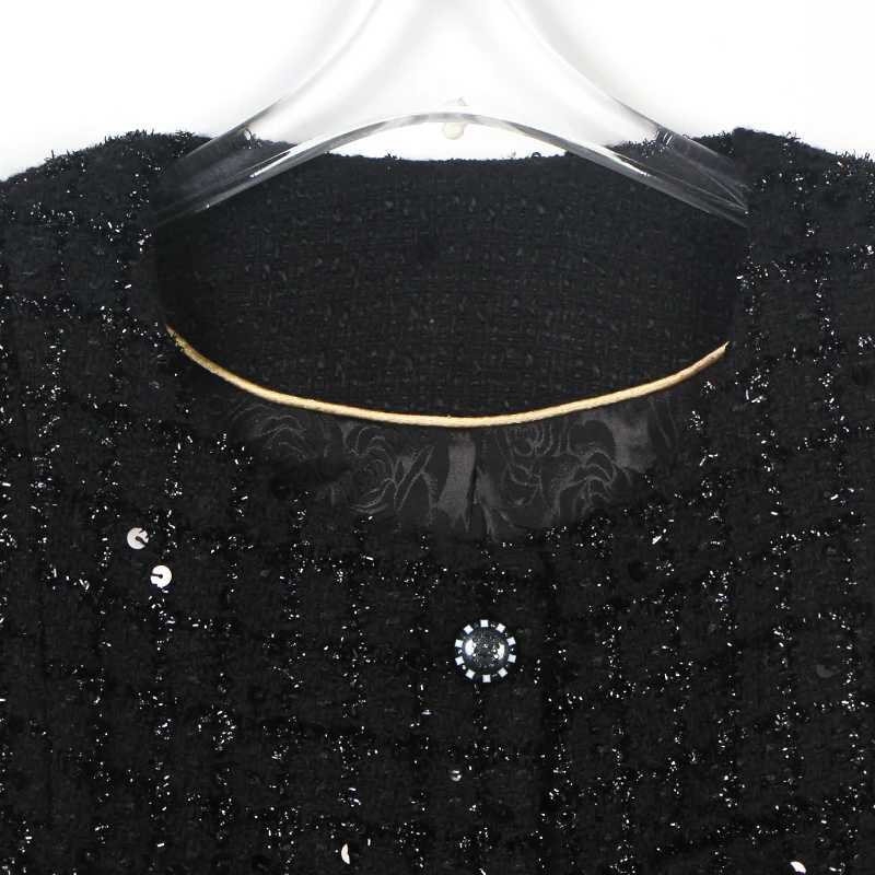 2025 Fashion Elegant Round Neck Single Bretted Light Luxury Celebrity Heavy Industry Sequin High-end Tweed Braided JacketT260310